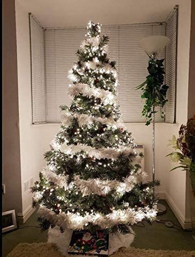 CCINEE 33FT Christmas Tinsel Garland,White Metallic Garland for Christmas Tree Party Indoor Outdoor Decoration