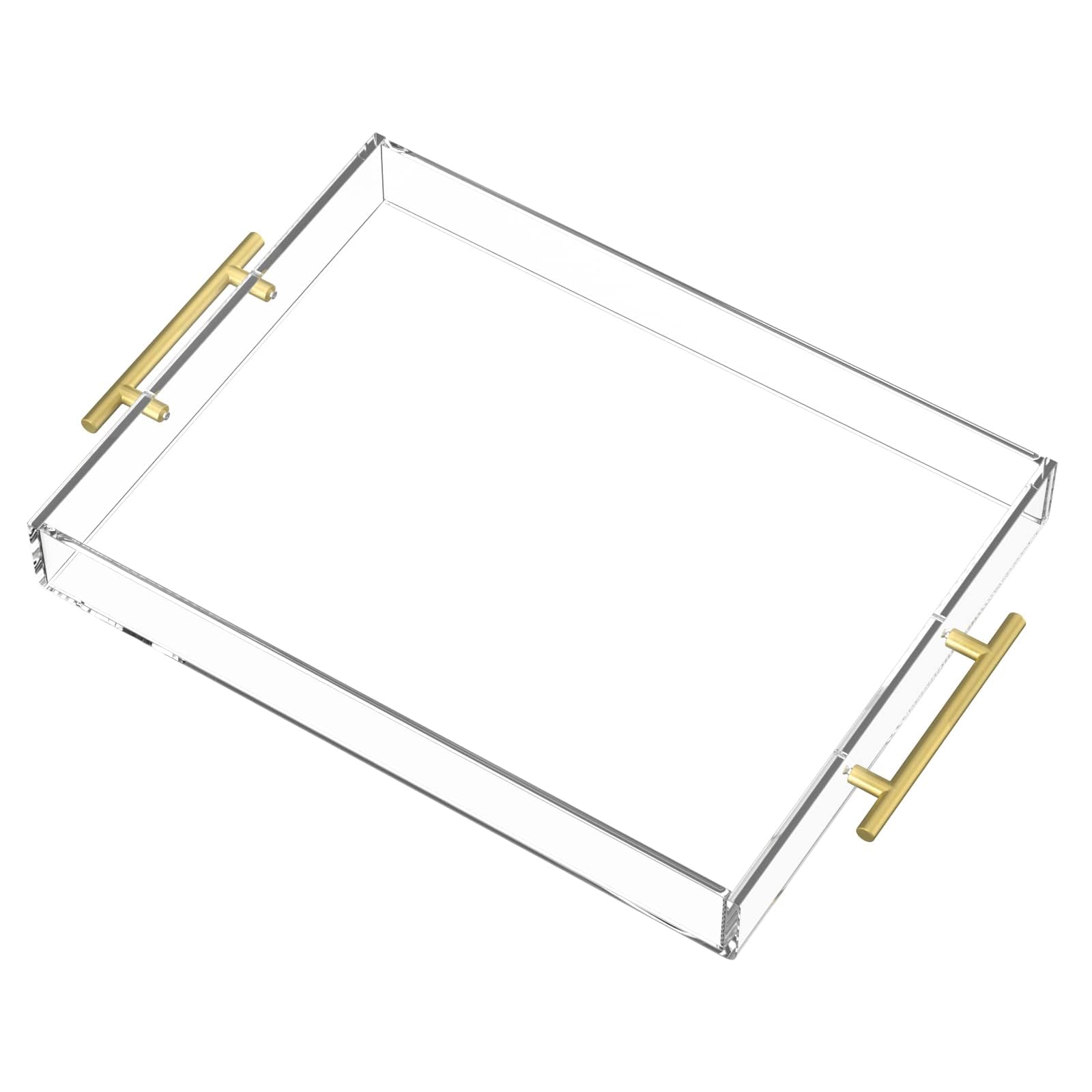 Hiimiei Acrylic Serving Tray 12X16 Inch, Clear Trays With Gold Handles, Decorative Able Tray For Coffee, Appetizer, Breakfast, B