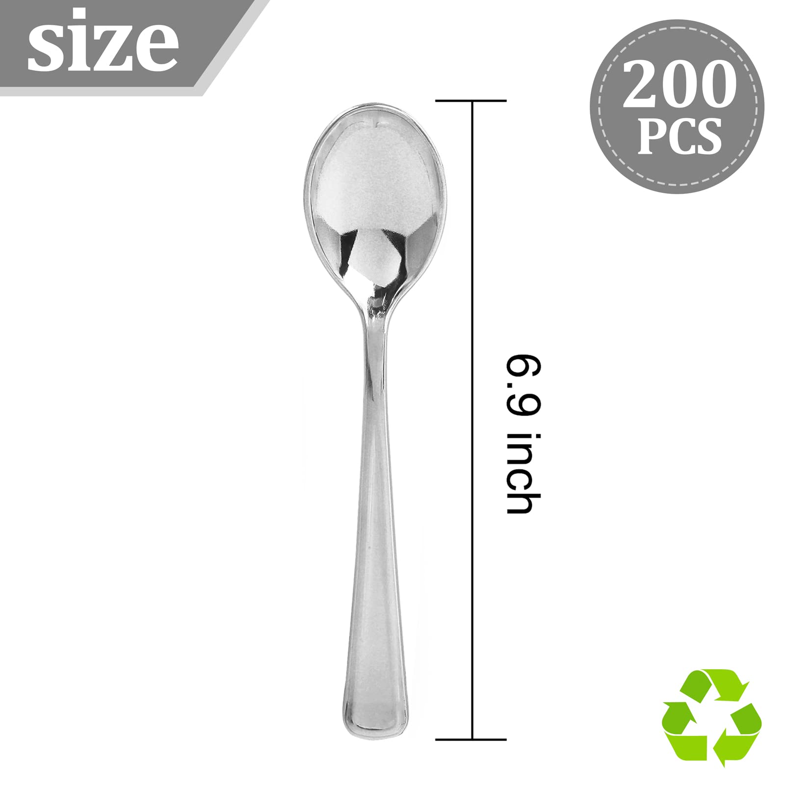 Liacere 200Pcs Silver Plastic Spoons - Heavy Duty Silver Disposable Spoons - Silver Dessert Spoons For Wedding & Party & New Yea