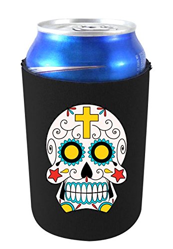 Sugar Skull Graphic Collapsible Can Coolie Black