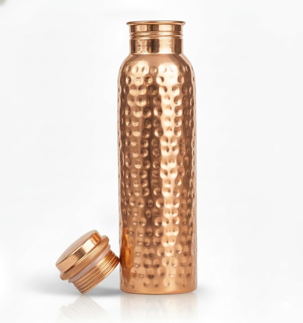 NZM Handcrafted Ayurvedic 100% Pure Copper Water Bottle for Drinking  34oz  LeakProof  Hammered Ayurvedic Copper Water Bottl
