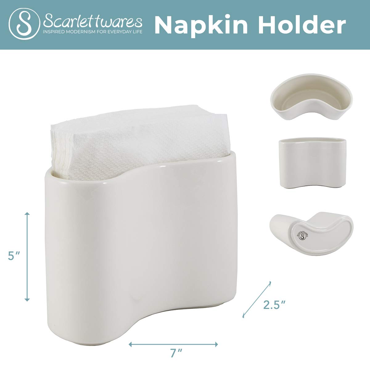 Scarlettwares Napkin Holder For Table Kitchen Paper Linen Cloth Napkins Upright Stand Up Sturdy Stylish Modern Compact Ceramic W