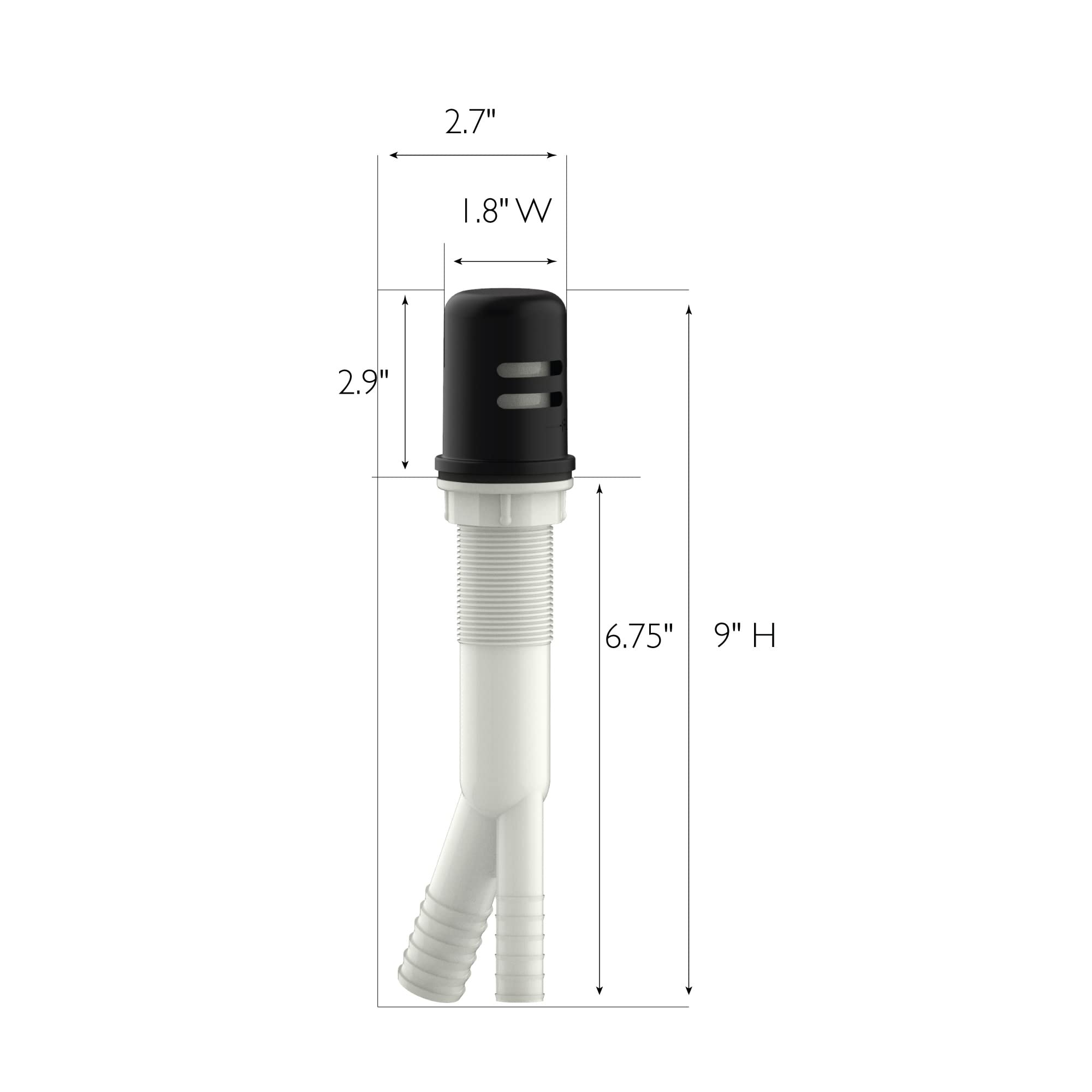 Design House 557702 Dish Washer Air Gap With Cover Prevent Drain Water Back Up, 1.8 Inches X 1.8 Inches X 9 Inches, Matte Black