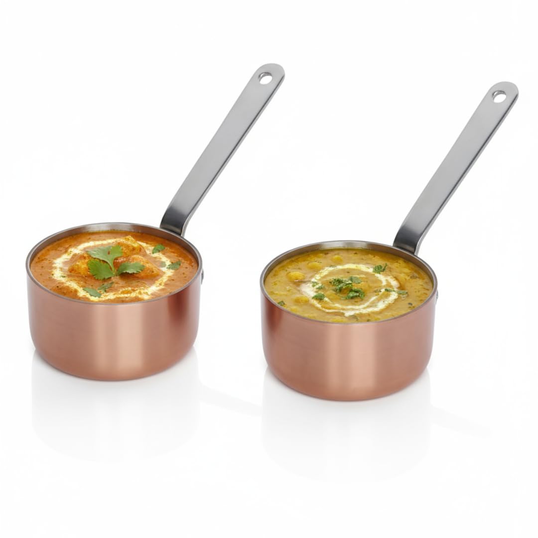 Kmw Mini Sauce Pan - 50X30 Mm With Copper Plating | Set Of 2 | Rust-Resistant, Durable Build | Small Pan For Effortless Cooking 