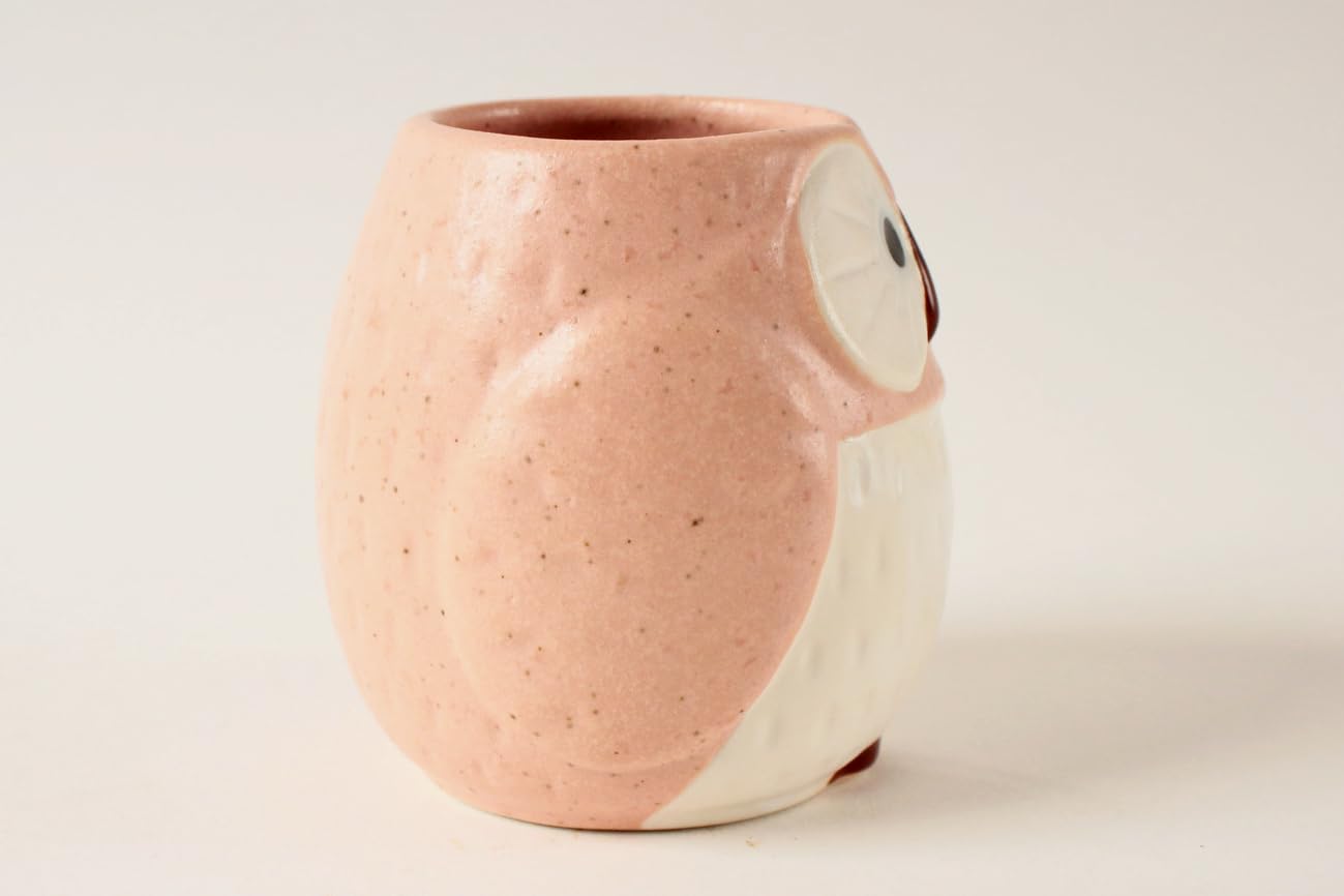 Mino Ware Japanese Pottery Yunomi Chawan Tea Cup Owl Shape (Japan Import) Cpy106 (Carnation Pink)