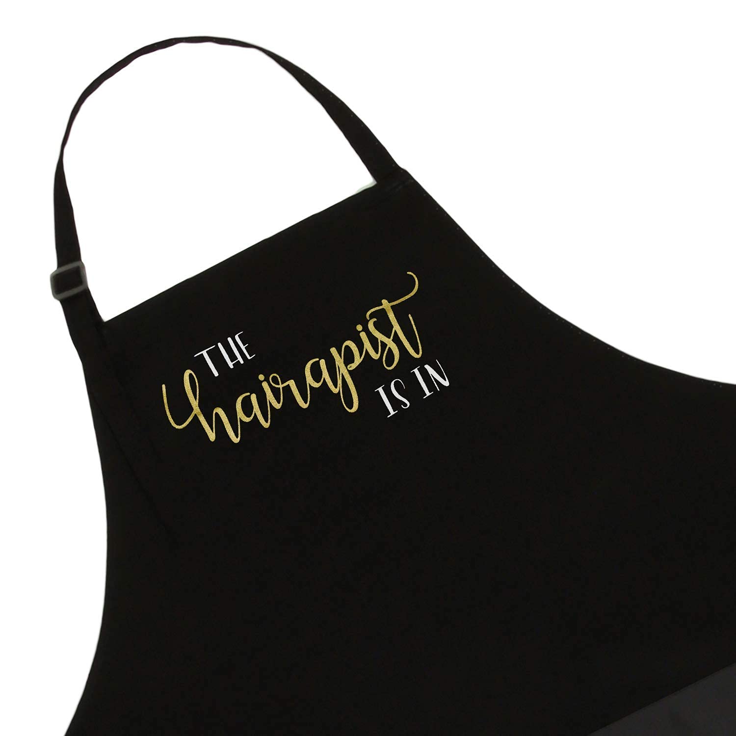 Plum Hill The Hairapist Is In Hair Stylist Salon Apron With Screen Print, Black With 3 Pockets (Hairapist)