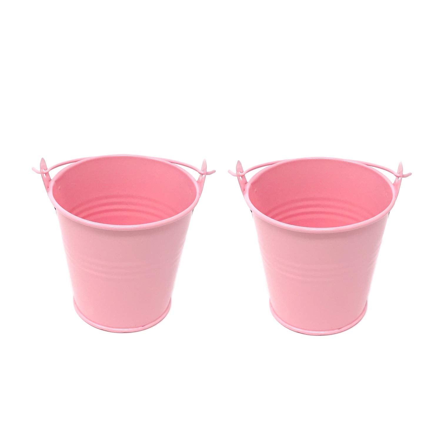 Honbay 2PCS Tiny Metal Buckets Tin Pail Containers Decorative Buckets with Handle for Candy Snack and Small Plant (Pink)