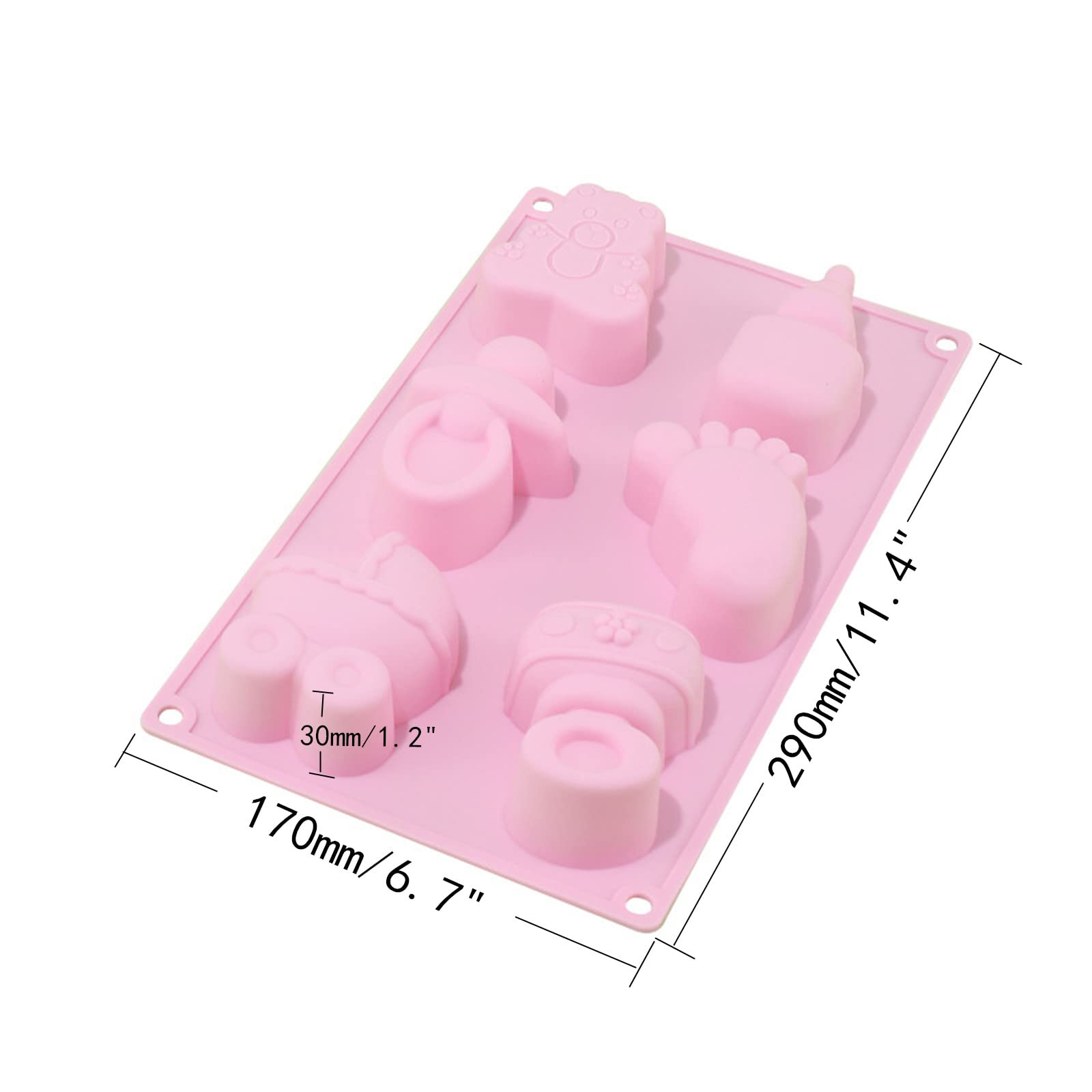 Dd-Life 4 Pcs Baby Shower Party Silicone Mold,Bear Pacifier Little Feet Feeding Bottle Baby Carriage Silicone Fondant Mold For C