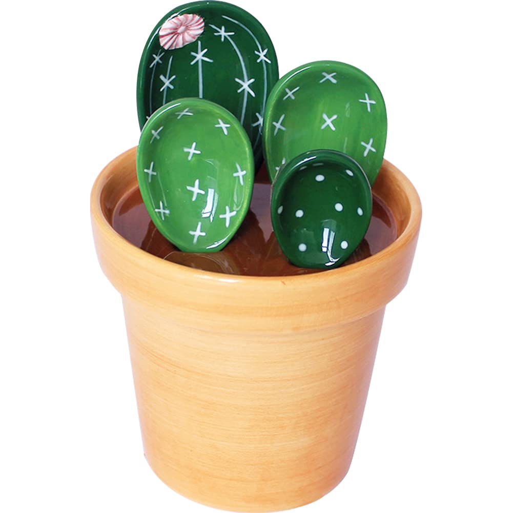 Kelendle Ceramic Cactus Measuring Spoons With Holder Set Of 5 Baking Measuring Spoons For Wet & Dry Ingredients Cactus Figurine