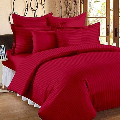 Ab Home Decor 210 TC Glace Cotton Satin Stripes Plain Color Bedsheet for Double Bed King Size with Two Pillow Covers (90 x 100 I