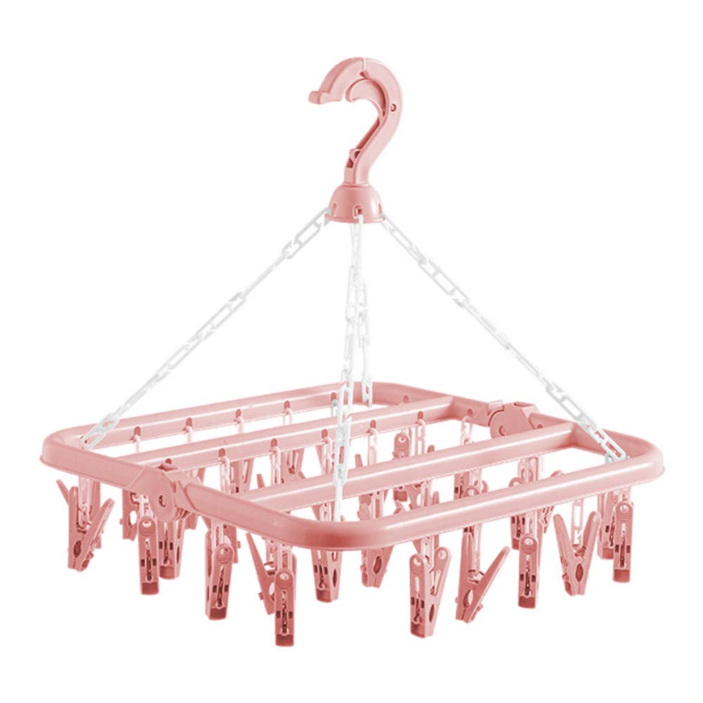 Alladaga Clothes Drying Hanger With 32 Clips And Drip Foldable Hanging Rack (Light Pink)