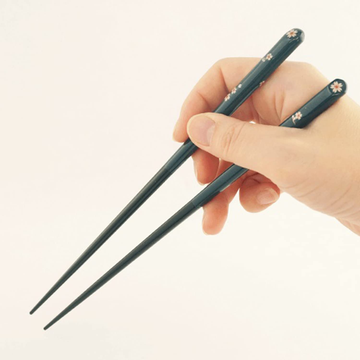 Japanese Natural Lacquered Wooden Chopsticks - Handmade In Japan - 9.25 In - Cherry Blossom (Blue)