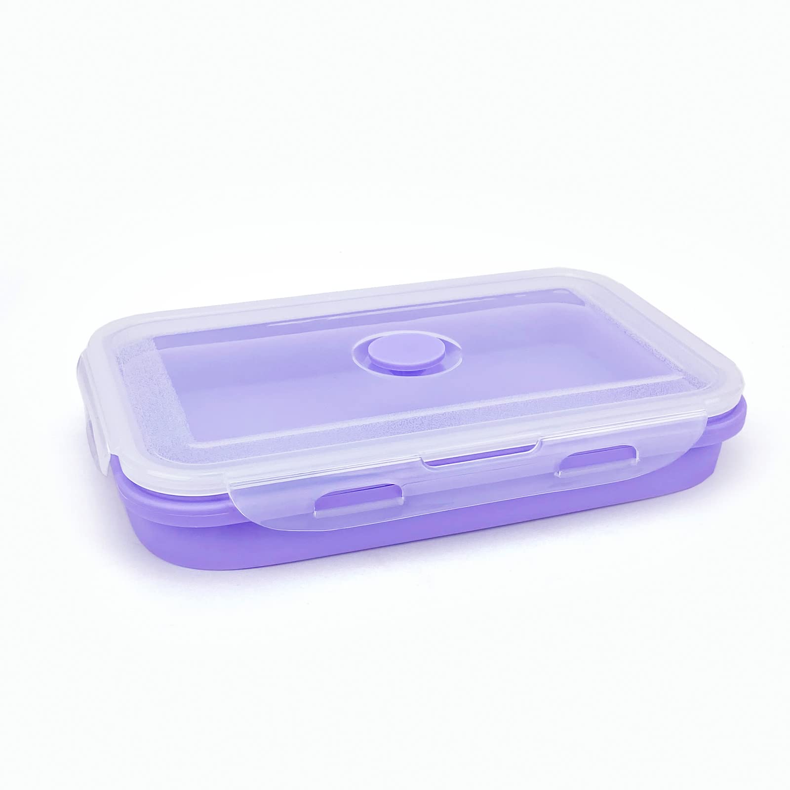 Lunbengo Purple Collapsible Sandwich Container, Silicone Lunch Container Bento Box With Plastic Lid, Microwave Safe, Camping Bow