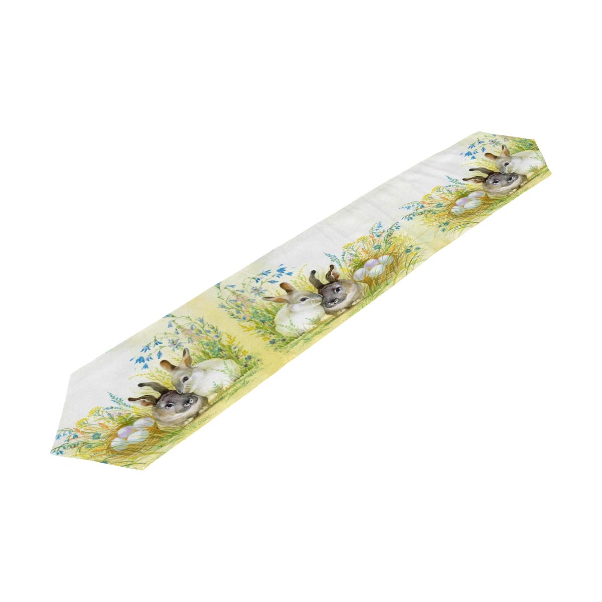 Woor Double-Sided Retro Easter Bunny Rabbit Watercolor Table Runner 13 X 70 Inches Long,Table Cloth Runner For Wedding Party Hol