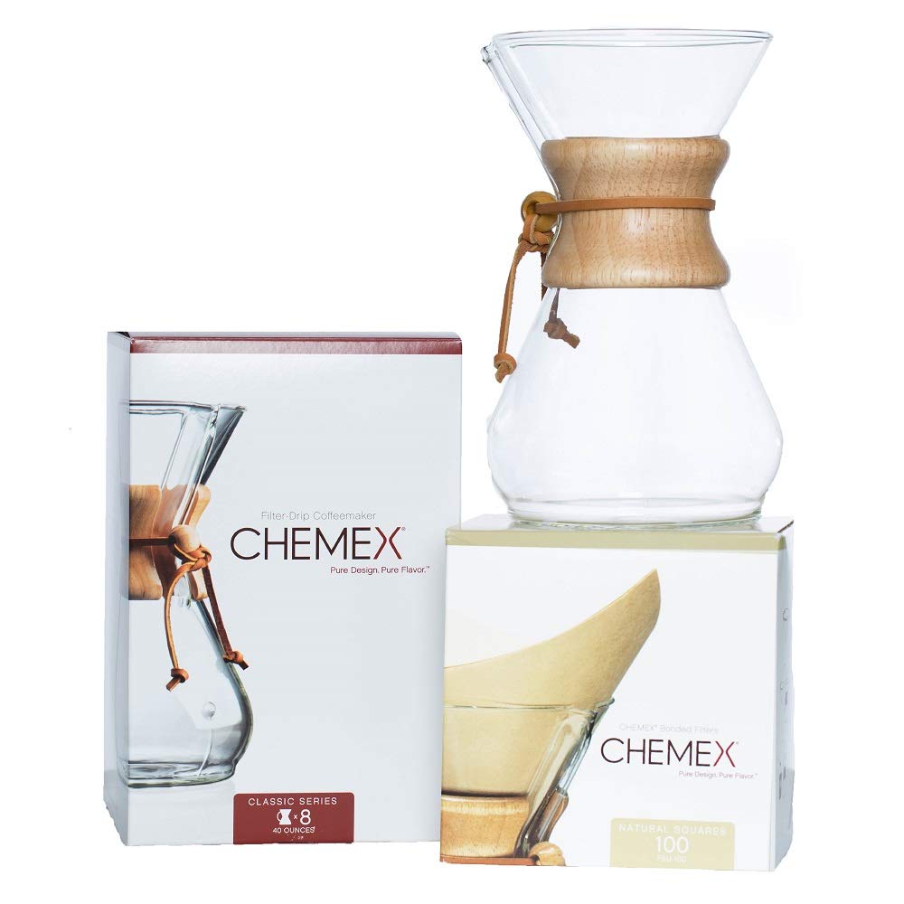 Chemex Bundle - 8-Cup Classic Series - 100 Ct Square Filters - Exclusive Packaging
