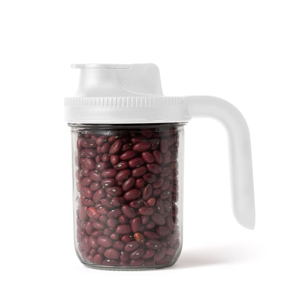 Jarware 82690 White Spout Mason Jar Lid With Handle, Wide Mouth, Set Of 2