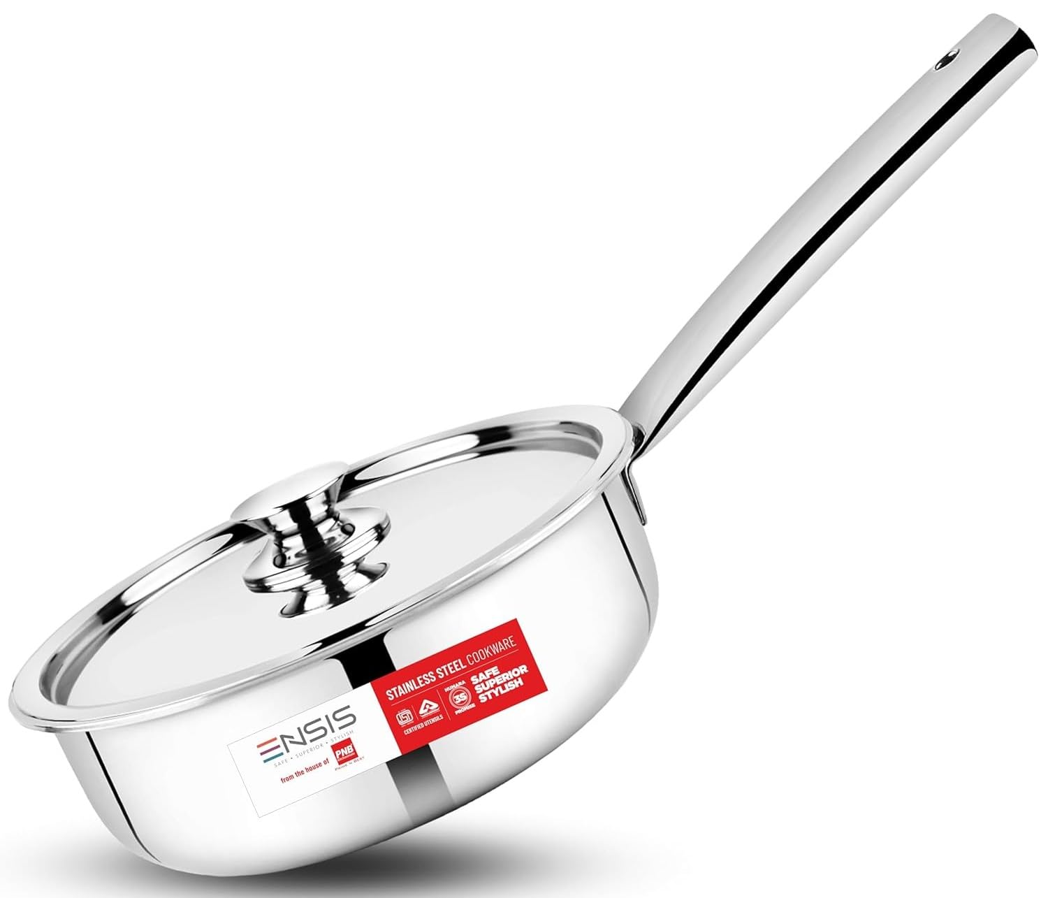 Ensis 20Cm Triply Fry Pan With Lid (1.0 Litre) - Food Grade Stainless Steel Frying Pan For Daily Healthy Cooking - Induction & G
