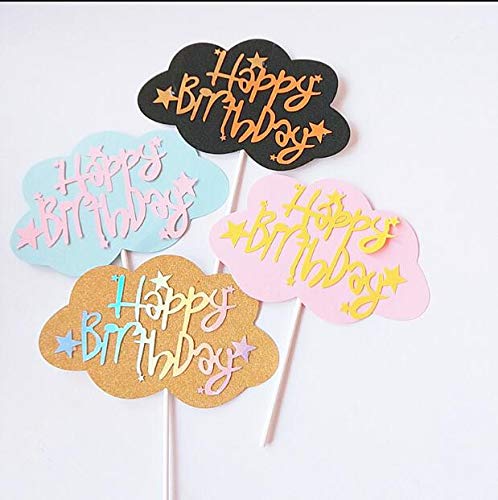 Flairs New York Happy Birthday Decorations Cake Toppers Party Props (Pack Of 1 Cake Topper, Golden Cloud Happy Birthday)