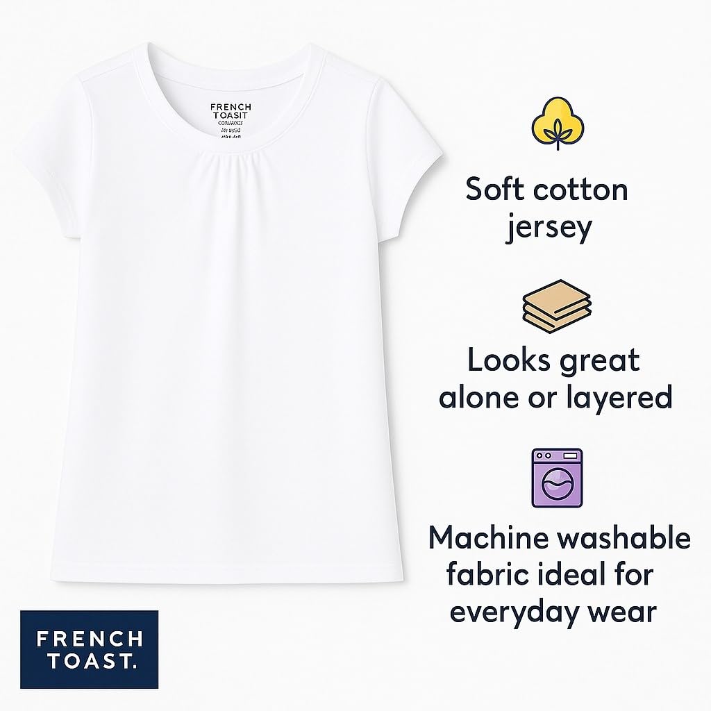 French Toast Toddler Girls Short Sleeve Crew Neck Tee, White, 2T