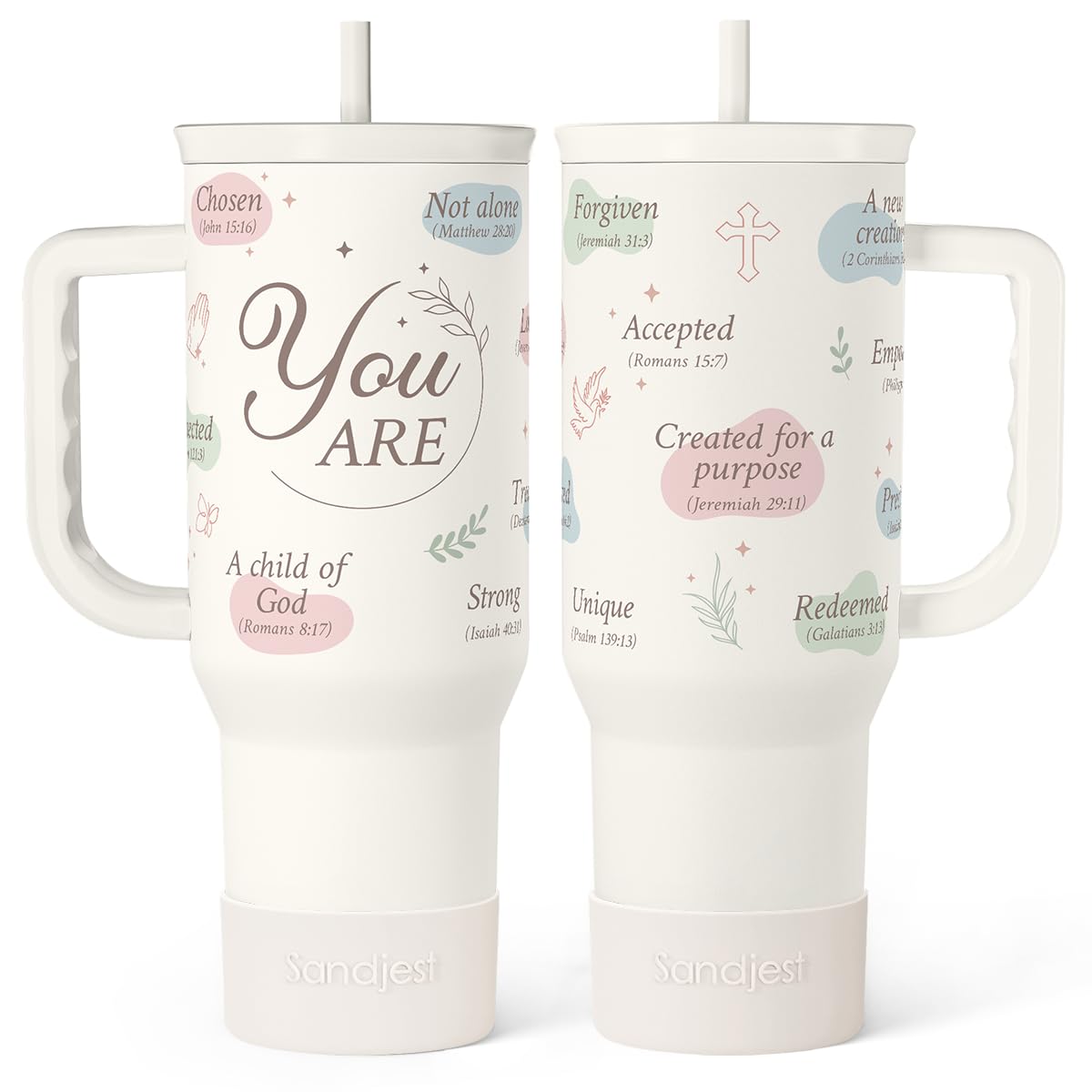 Christian Gift for Women - Inspiration Insulated Stainless Steel Tumbler with Handle and Straw - Religious Gifts for Birthday Ch