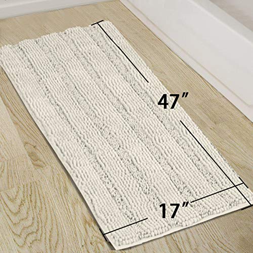Turquoize Bath Rug Runner Chenille Bath Rugs for Bathroom Non Slip Bathroom Rug Bath Mat Soft Water Absorbent Thick Shaggy Floor Mats Shag Area Rug for Bathroom  47 Inch by 17 Inch  Cream