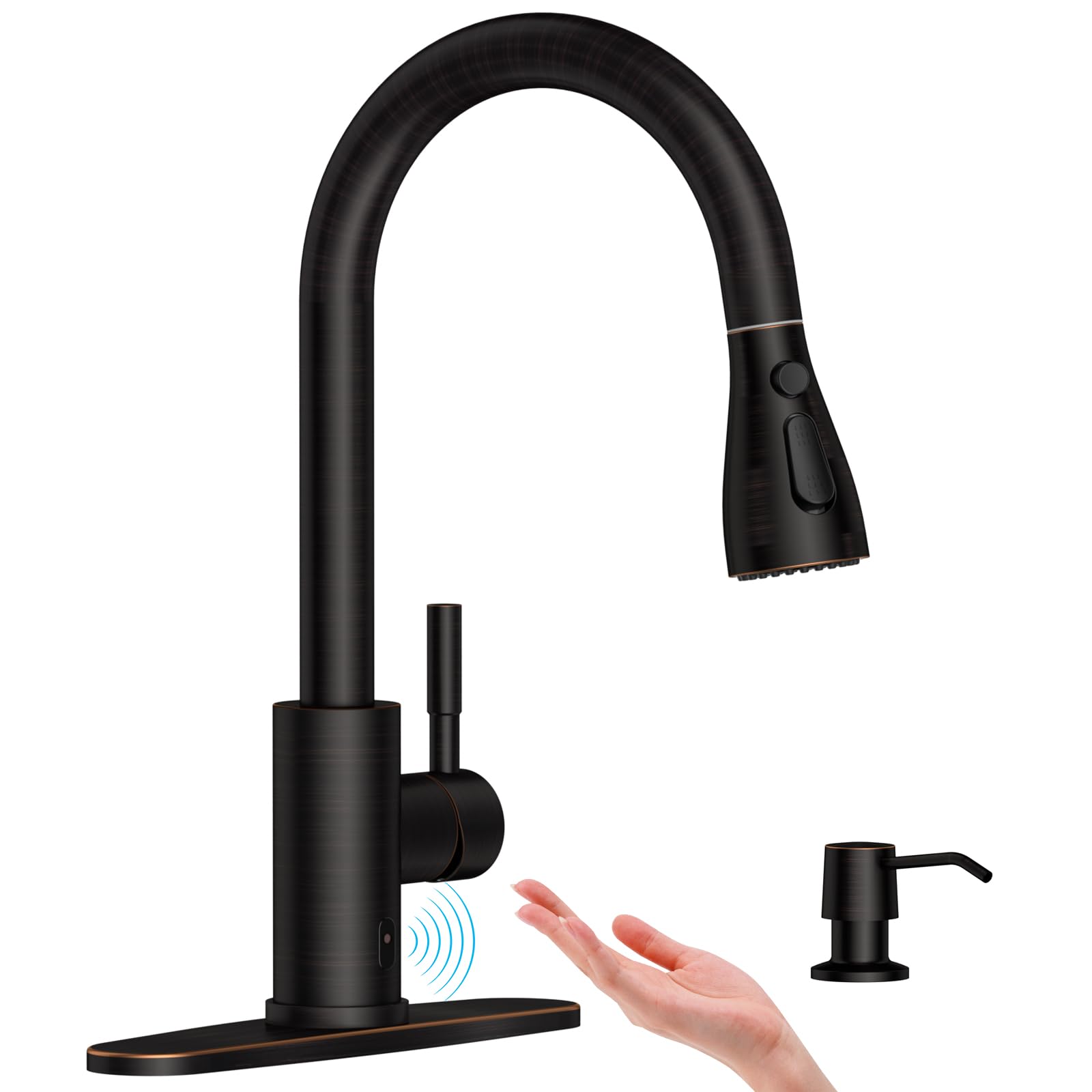 Appaso Bronze Touchless Kitchen Sink Faucet With Pull-Down Sprayer And Soap Dispenser, Oil Rubbed Bronze Kitchen Faucet Touchles