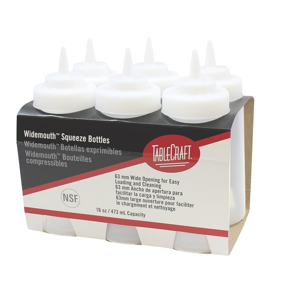 Tablecraft C11663C White 16 Oz. Wide Squeeze Dispenser - 6 / Pk