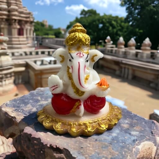Awesome Craft Marble Car Ganesha Idols For Dashboard. Small Size Ganesh Ji Moorti Idol/Ganpati Statue For Car, Home, Mandir, Poo