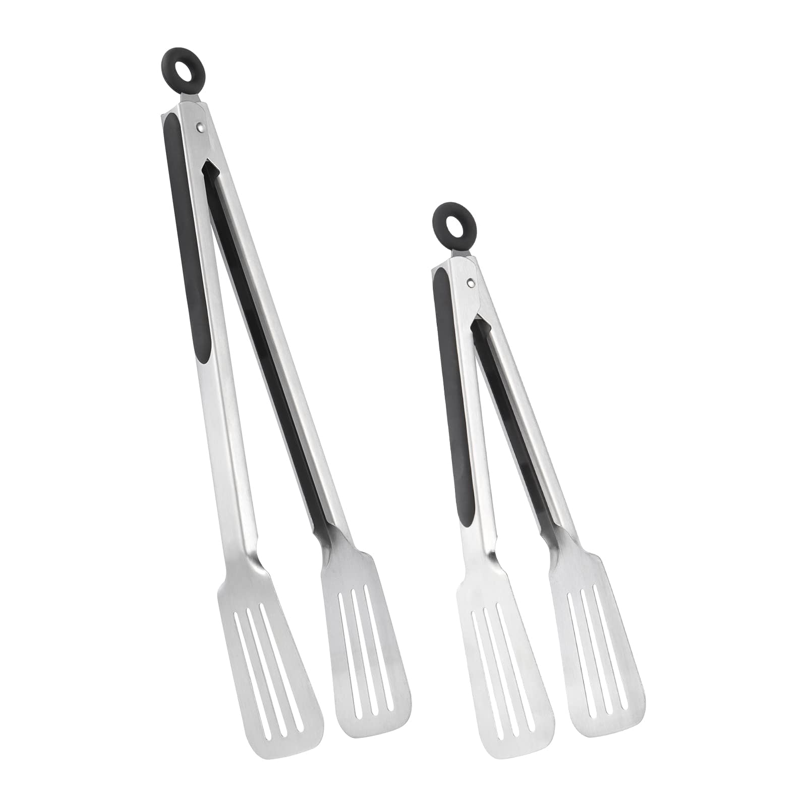 Lebabo Metal Tongs For Cooking, Set Of 2 Stainless Steel Spatula Tongs For Grilling, Cooking And Flipping, Strong Grip For Ribs,