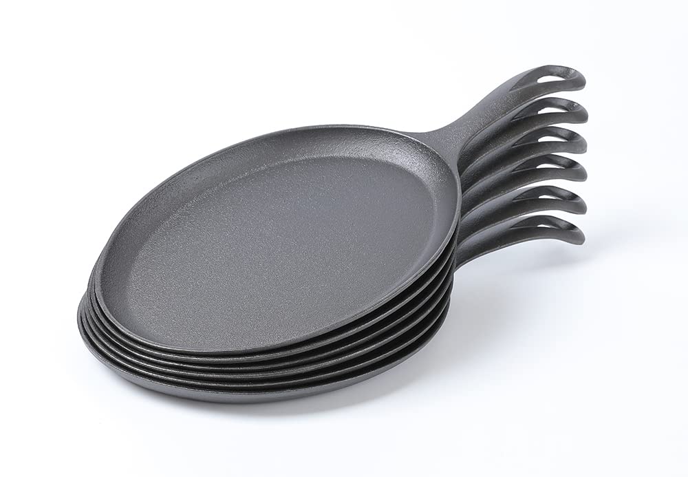 Hawok Cast Iron Fajita Plate Sizzler Pan, Pre-Seasoned Cast Iron Skillet, Set Of 6