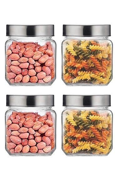 Gretzomall Square Shape Glass Cube Ja With Silicone Buckle Lid 580Ml Kitchen Storage Jar For Kitchen Pantry, Flour, Cereal, Spic