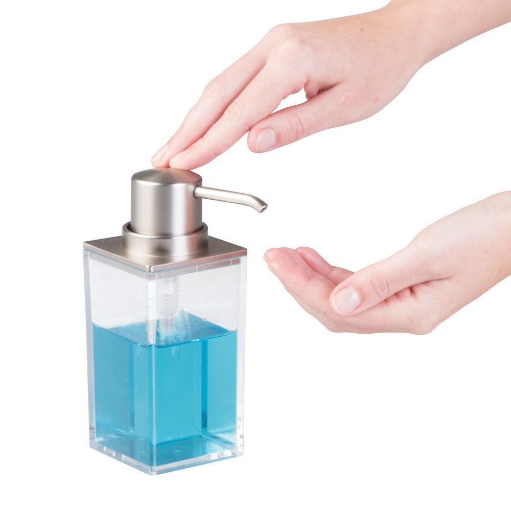 Idesign Soap Dispenser Pump, The Clarity Collection - 10Oz, 25 X 375 X 608A, Clear & Brushed Nickel