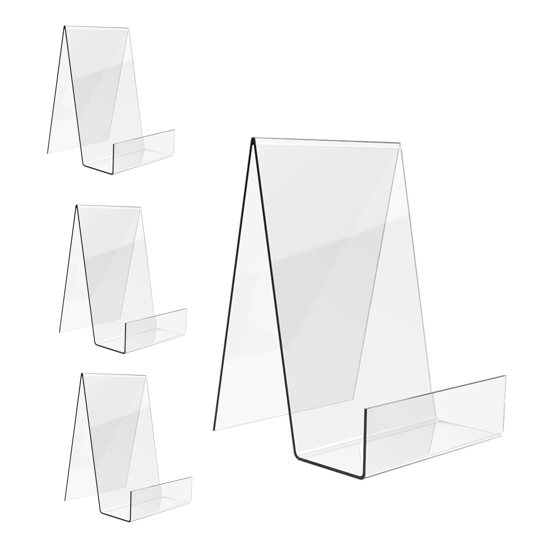 Boloyo Acrylic Book Stand with Ledge,4PC 6 Inch Clear Acrylic Display Easel Transparent Display Stand Holder Tablet Holder for D