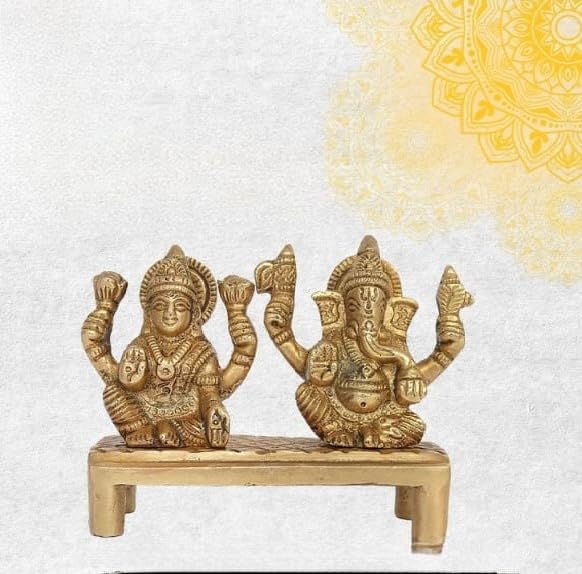 Skywalk Handcrafted Metal Brass Laxmi Ganesh Religious Idol Figurine Hindu God Sculpture,Brass Ganesha Lakshmi Idol Murti Pair F