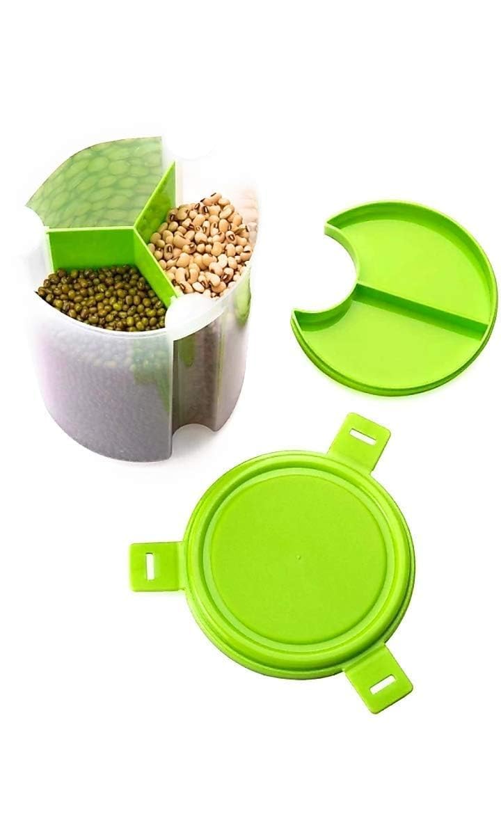 Kps Plastic Storage Jar With 3 Section | Air Tight Storage Container | Transparent Spice Storage Organizer With Lid | Kitchen To