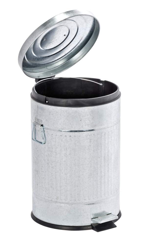 Wenko Step Trash Can With Lid And Pedal, Retro Metal Garbage Bin, For Bathroom, Kitchen, Office, Soft Close, 5 Gallon, 12.2 X 18