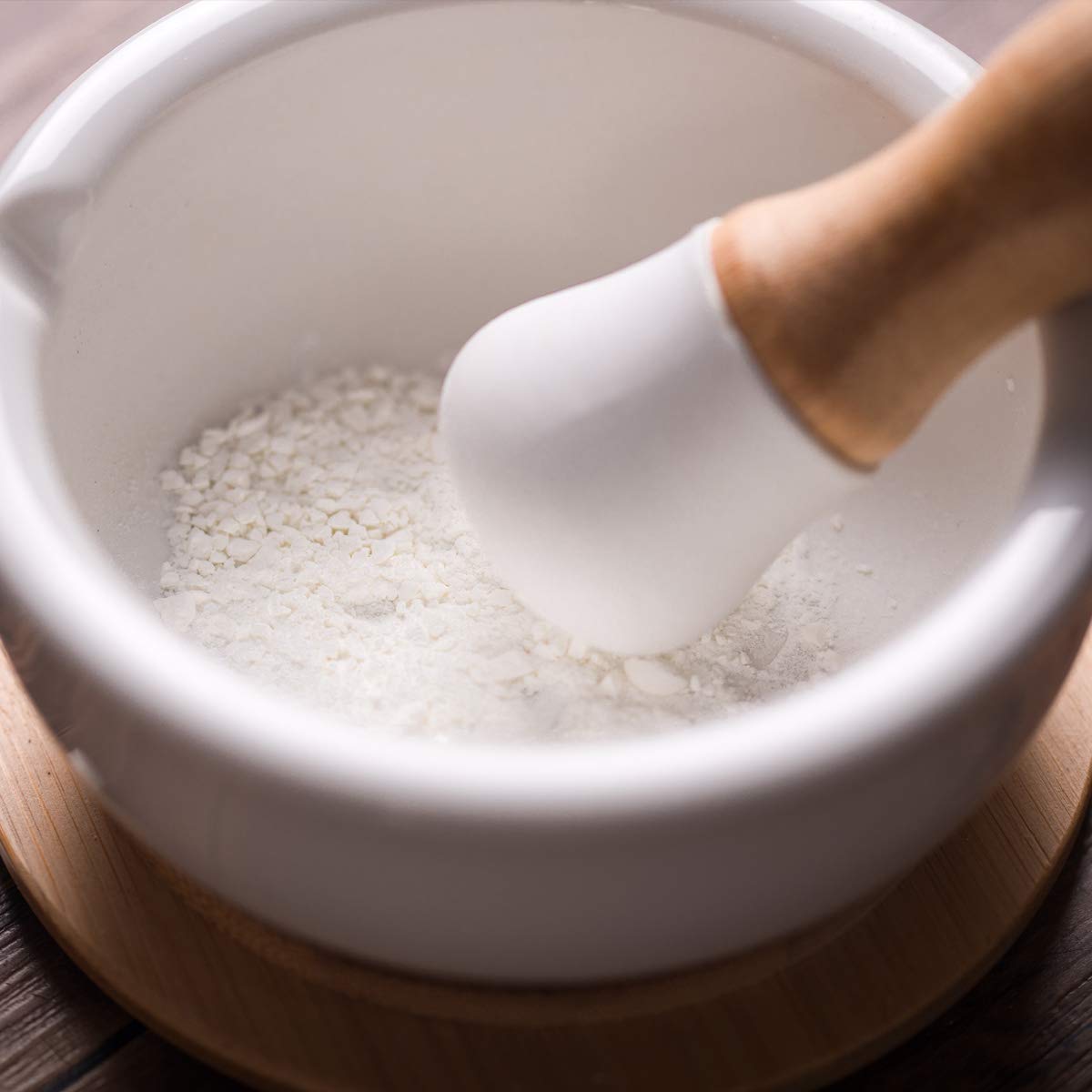 Porcelain Mortar And Pestle Set - Pill Crusher, Spice Grinder, Herb Bowl, Pesto Powder - Molcajete For Salt - Plus Lid/Non-Slip