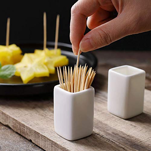 Sizikato 2Pcs Simple Pure White Square Ceramic Toothpick Holder.
