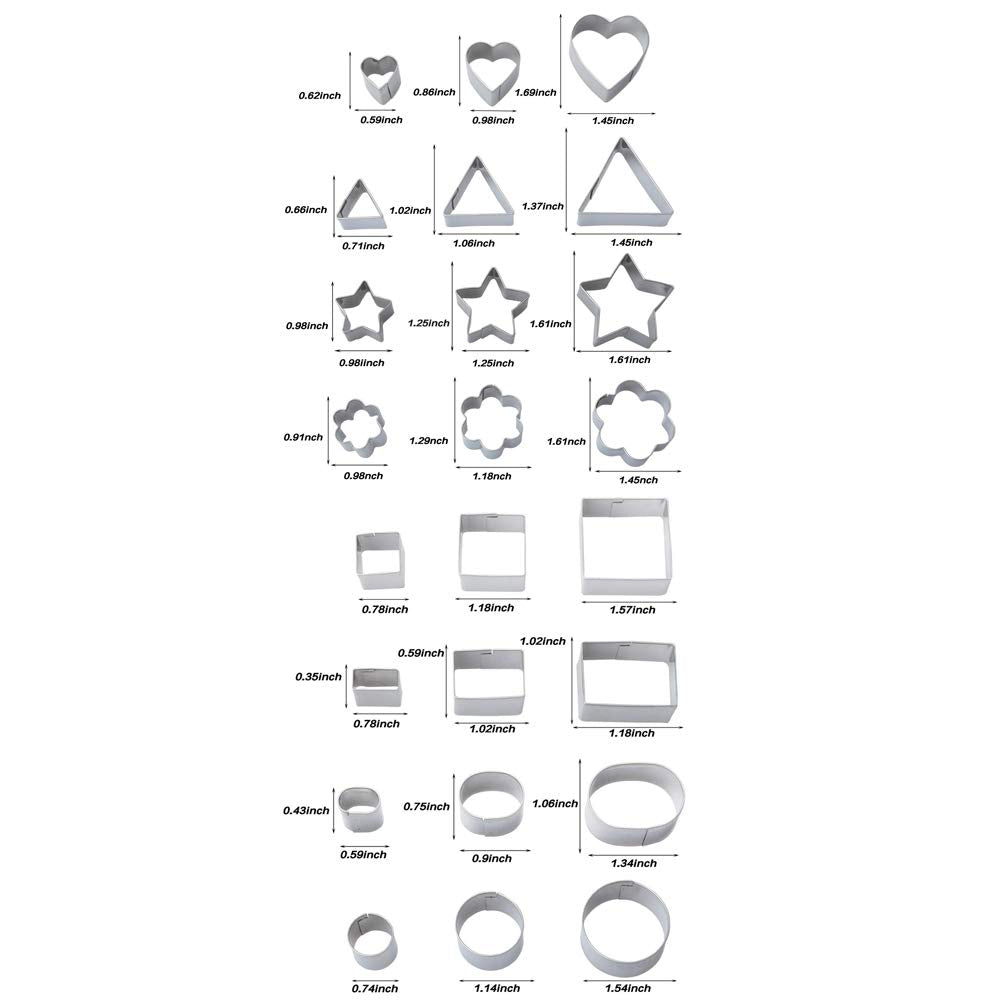 24-Piece Stainless Steel Mini Geometric Shaped Cookie Biscuit Cutter Set Square Heart Triangle Round Flower Star Baking Metal Mo