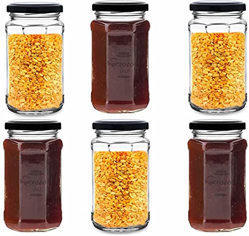 CROCO JAR Glass Jars and Storage Containers Air Tight Lid For Herbs, Foods, Jams, Liquid, Small Spice Jars - 500 Ml Glass Pickle