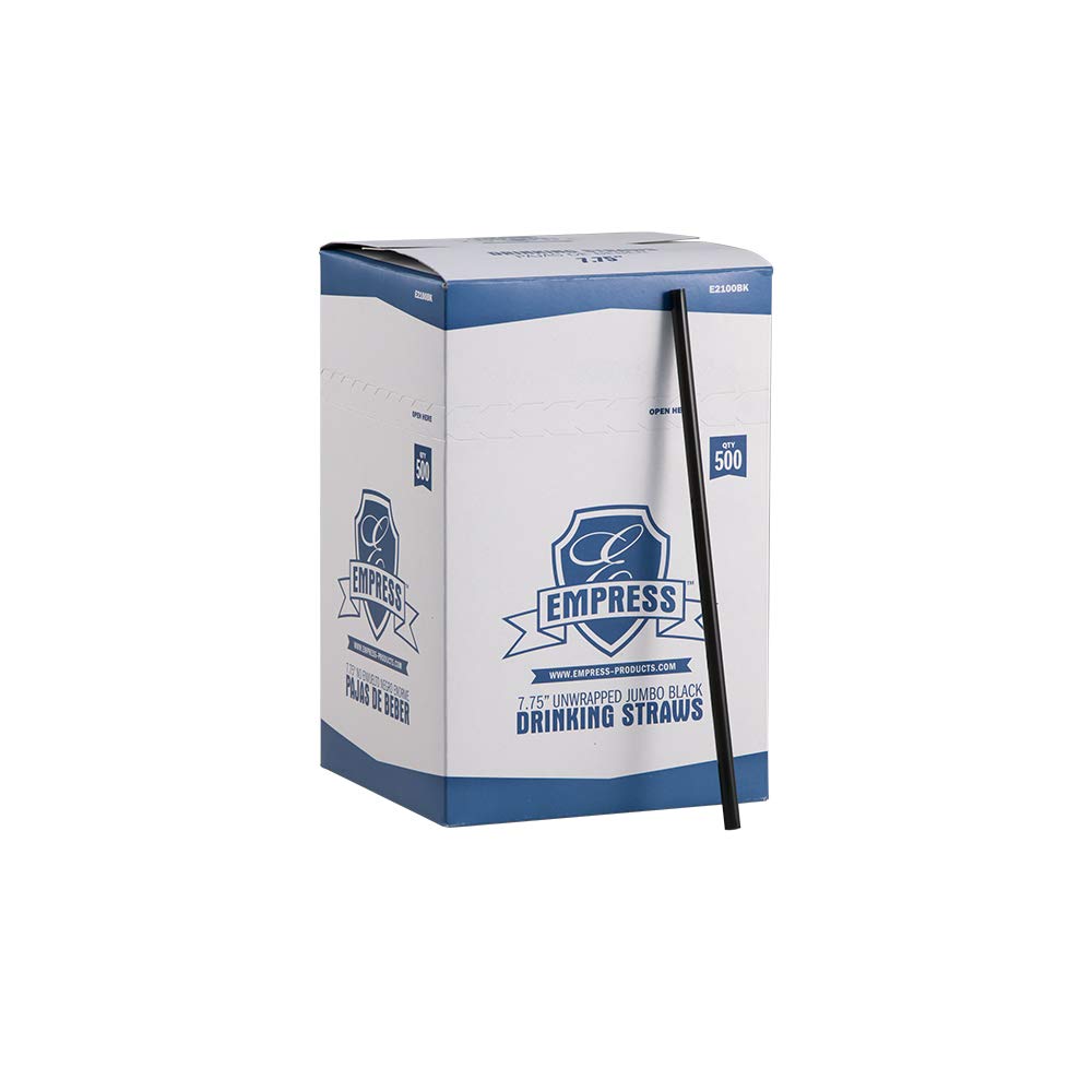 E2100BK Empress Jumbo Straw Unwrapped 7.75 Black, Boxed 10/500 cs