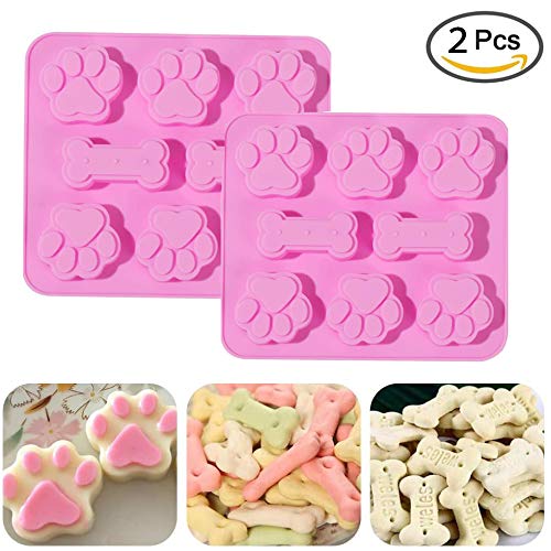 Bamutu Puppy Dog Paw & Bone Shaped Chocolate Silicone Mold 2Pcs-8 Cavity Candy Cookie Silicone Mould Ice Cube Tray Homemade Dog