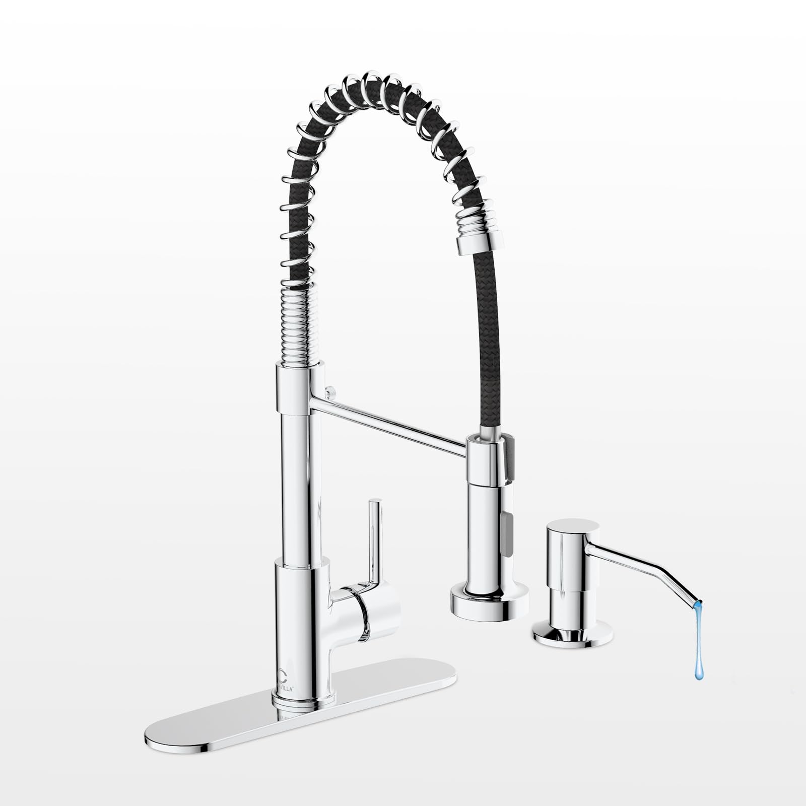 Casavilla Kitchen Faucet,Chrome Kitchen Faucet with Soap Dispenser and Deck Plate,Faucet for Camper Farmhouse RV Kitchen Sink,Si