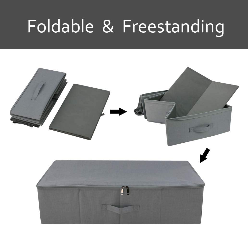 iwill CREATE PRO Pack of 3, Folding Under Bed Storage Bins for Clothes, Shoes Organiser Box, Space Saving Organiser Bins, Light