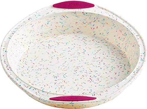 Trudeau Round Cake Pan 9''-White Confetti/Fuchsia -05118557