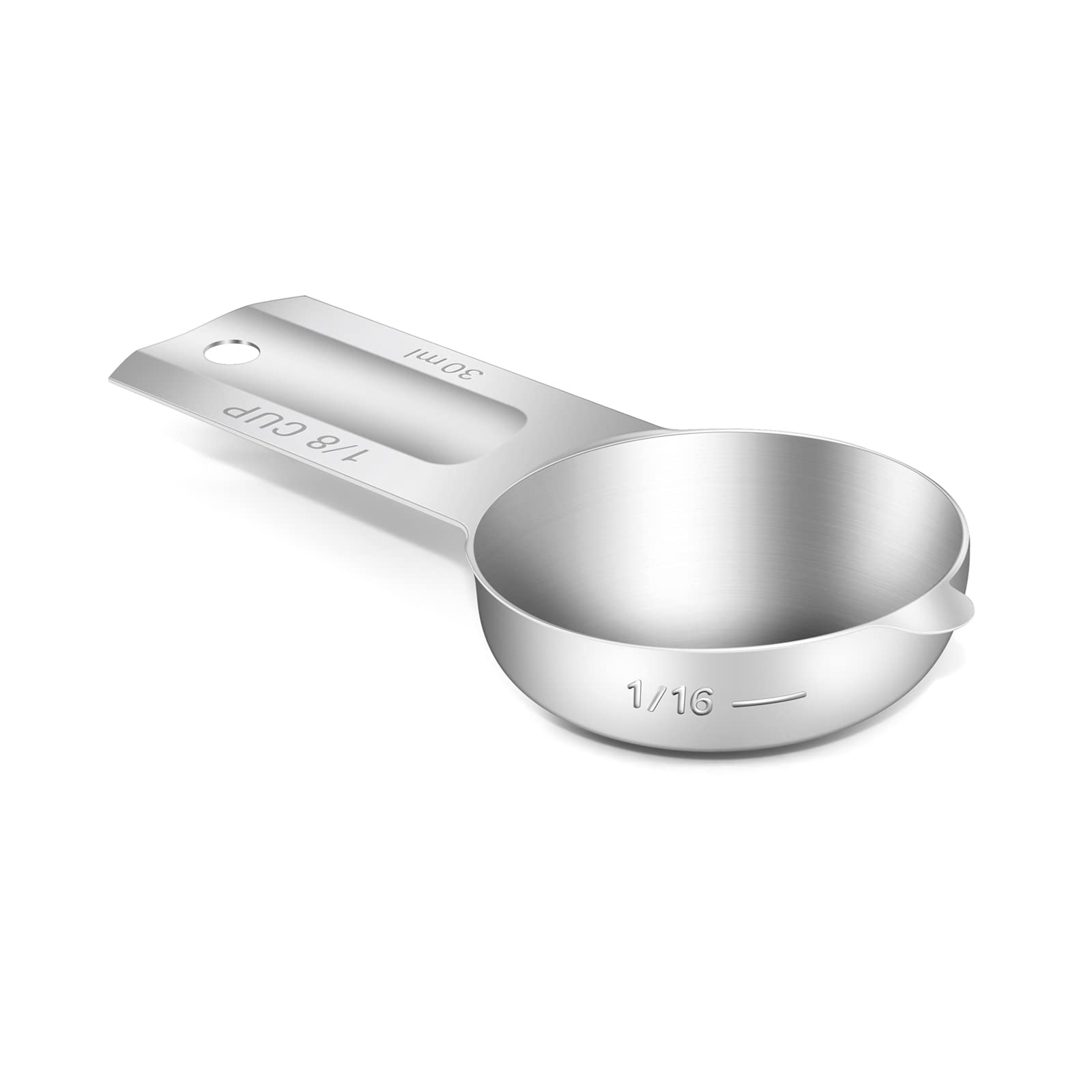 BERYLER 1PCS 1/8Cup (30ml, 1oz) Single Measuring Cup, Stainless Steel Measure Scoop, Metric and US Measurement, Dishwasher Safe