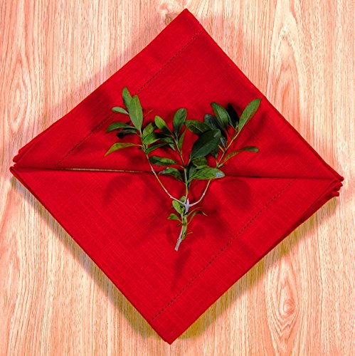 Gfi Linen Clubs 100% Cotton Slub Linen Look Metered Corner Hemstitch Napkin,Set Of 6 (Red, 18''X18'')