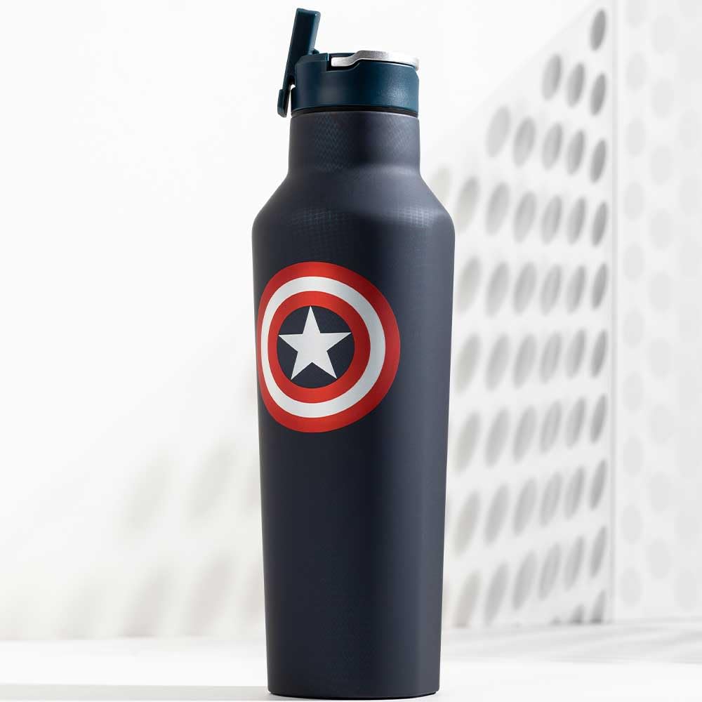 Corkcicle X Marvel Captain America Sport Canteen Insulated Tumbler, 20 Oz - Reusable Water Bottle Keeps Beverages Cold For 25 Ho