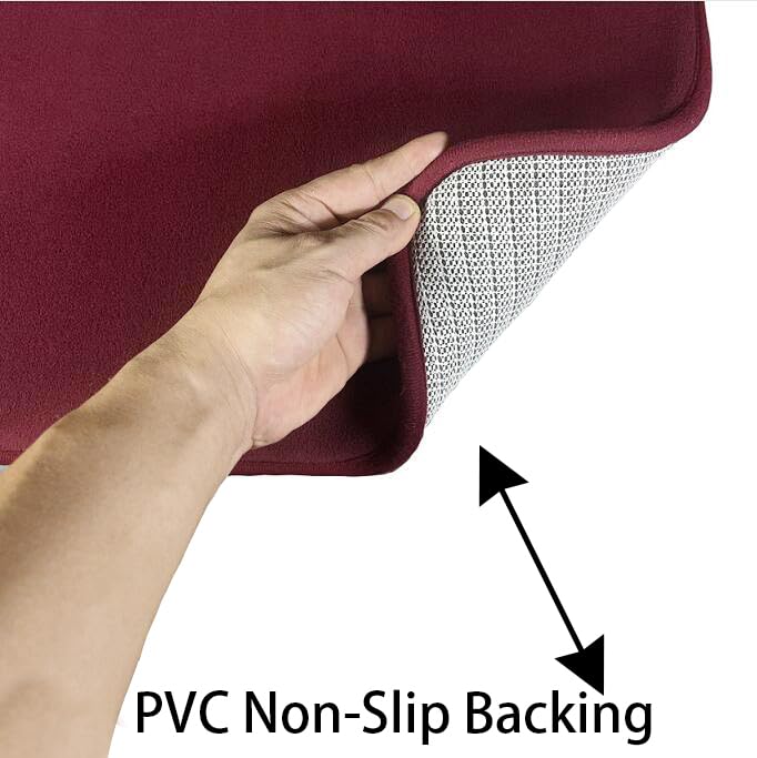Madeals Velvet Toilet Lid Cover And Tank Lid Cover With Toilet Mat Memory Foam 3 Piece Toilet Contour Mat Set Burgundy