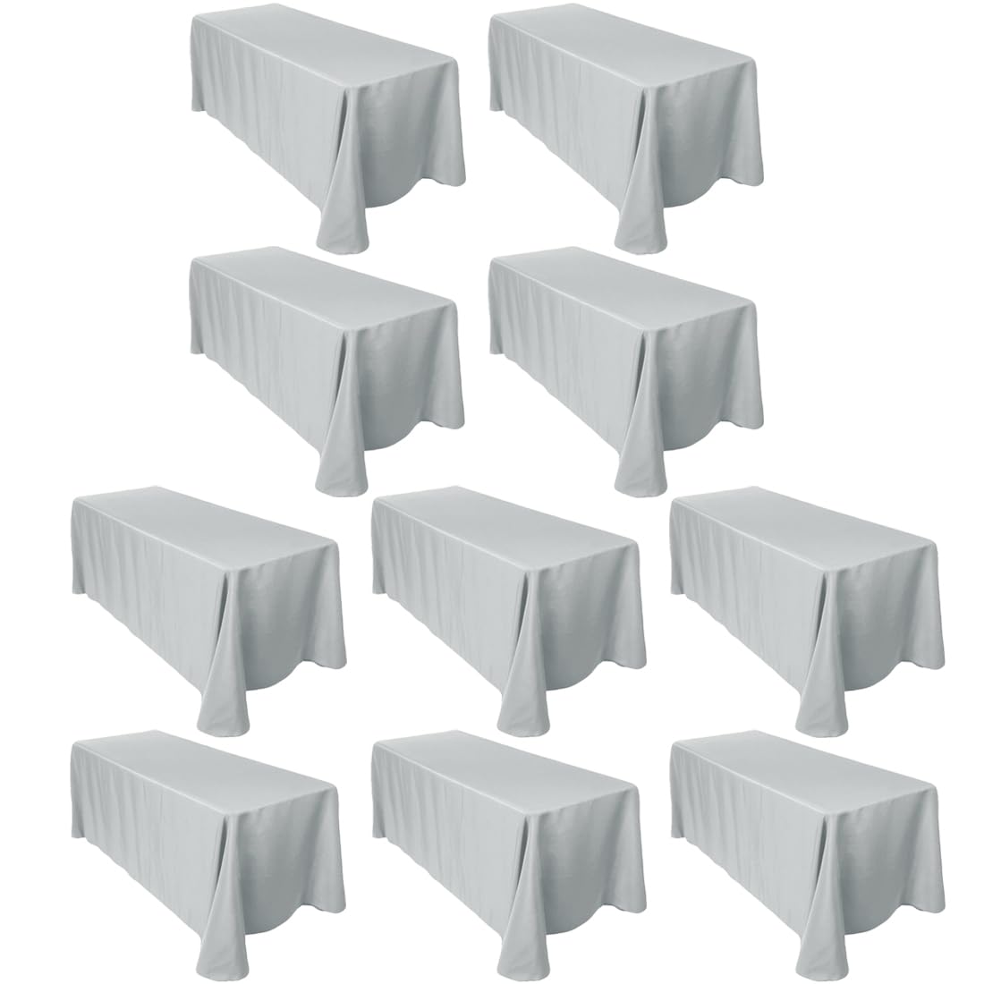Ltc Linens Bulk 10-Pack Rectangular Tablecloths 90 In X 156 In With Rounded Corners -Grey/Silver Table Covers For 8 Ft Tables Wi